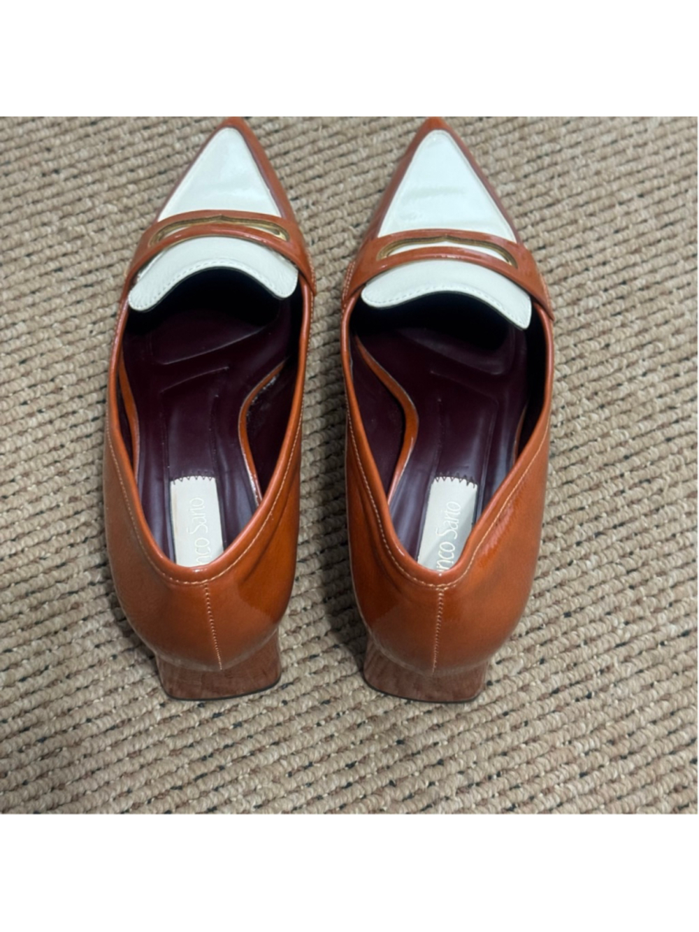 Franco Sarto RemiTwo Tone Pointed Toe Loafers Brown Cream Patent Low Heel Size 8 - Picture 7 of 10